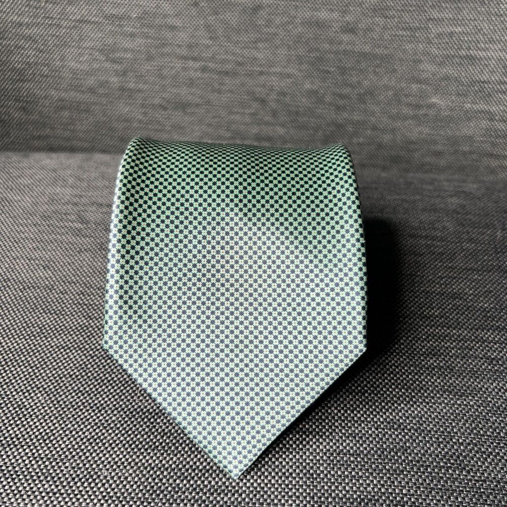Stefano Ricci Mens 100% Silk Tie Green With Navy Micro Diamond Pattern 62" x 3.5